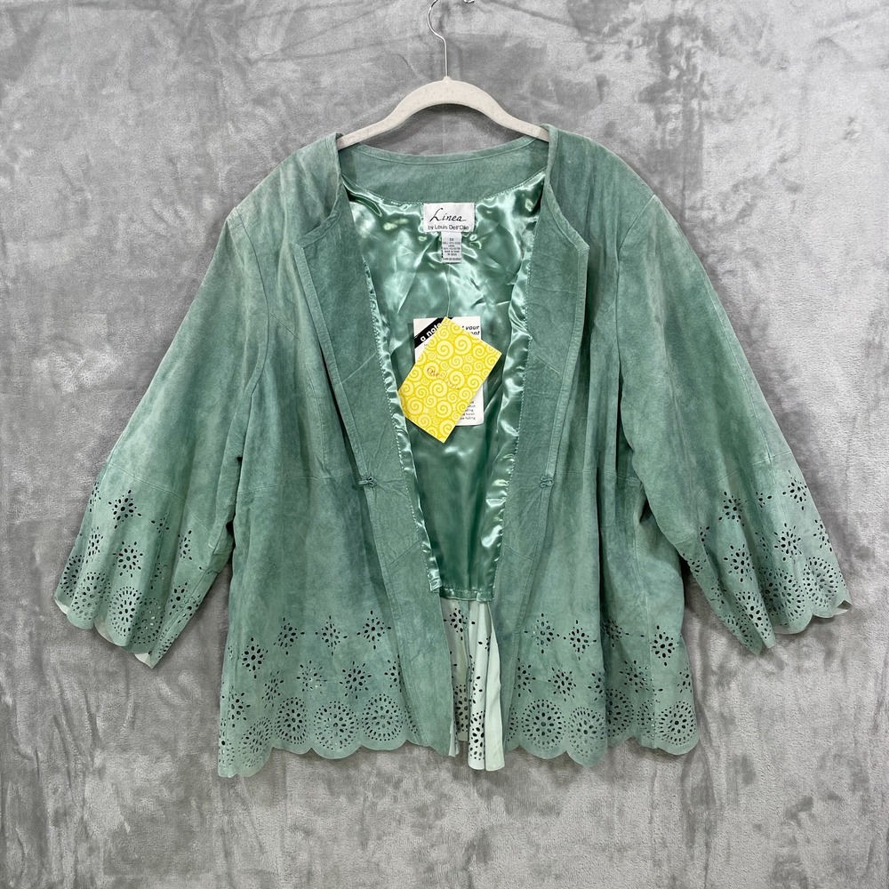 NWT Linea By Louis Dell'Olio Size 3X 100% Suede Jacket Laser Cut Sage Green NEW - Picture 3 of 10